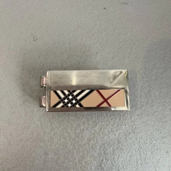 Burberry Silver-Tone Wide Nova-Check-Patterned Tie Bar